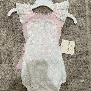 Sophie & Lucas Girls Passenger Princess Bubble - White Eyelet - Pink Sash